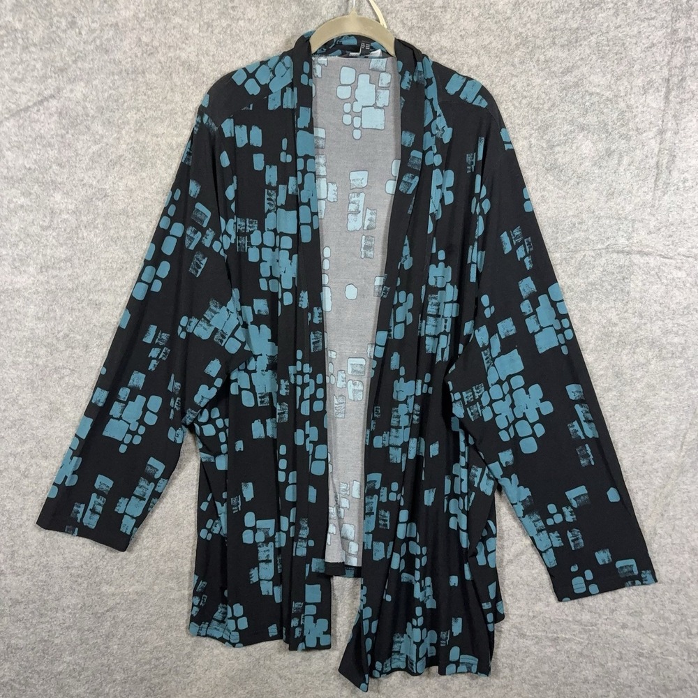 Ulla Popken Cardigan Jacket Womens 32/34 Black Blue Open Slinky Stretch